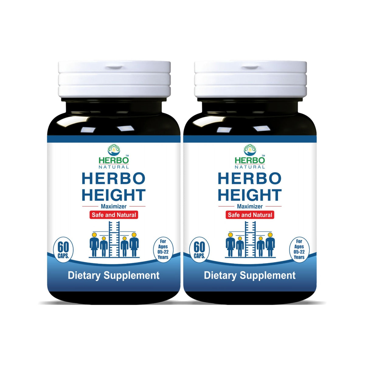Herbo Height dietary supplement bottle with branding and product information.